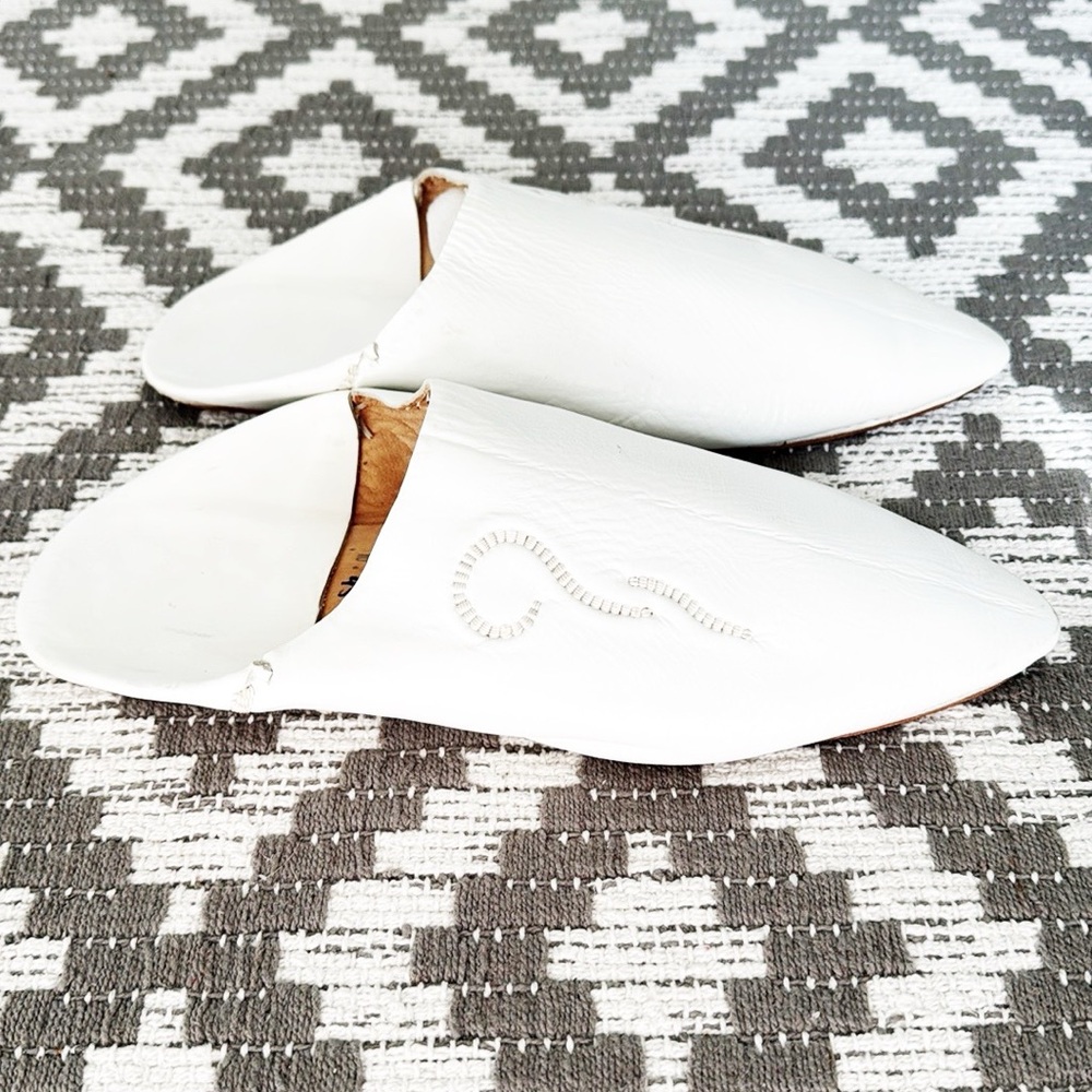 Vintage MOROCCAN White Leather Slippers Babouche Size 10 1/2 Mens